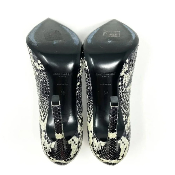 YSL Yves Saint Laurent Snake Print Textured Printed Pump Cream & Black Sz 8 - Picture 10 of 11
